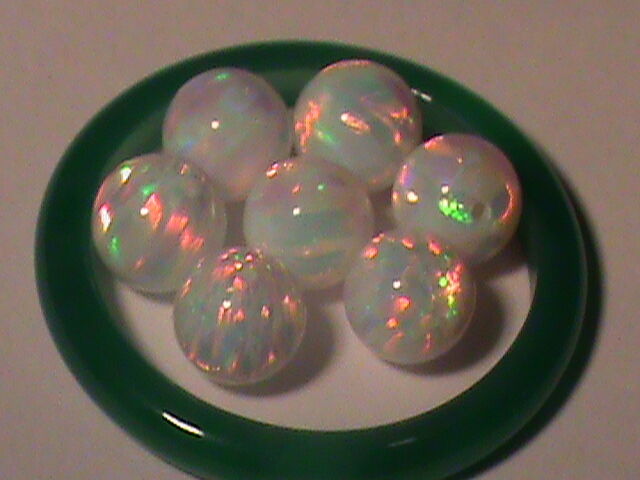 Amazing Fire Created Opal Beads Stunning 8 Mm Beads Glowing White W/ Reds Greens