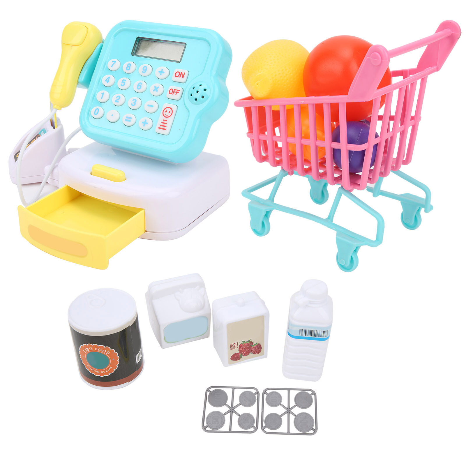 19pcs Cash Register Toys Scanner Supermarket Cashier Calculation Shopping Cartx