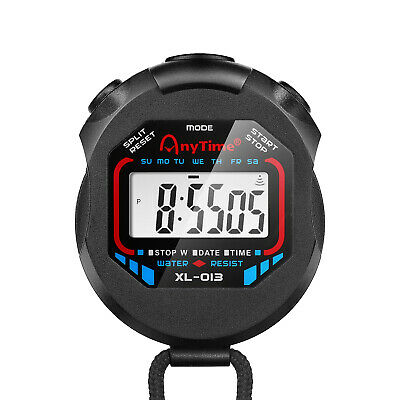 Digital Stopwatch Timer, Water Resistant Chronograph W/ Large Lcd Display, Black