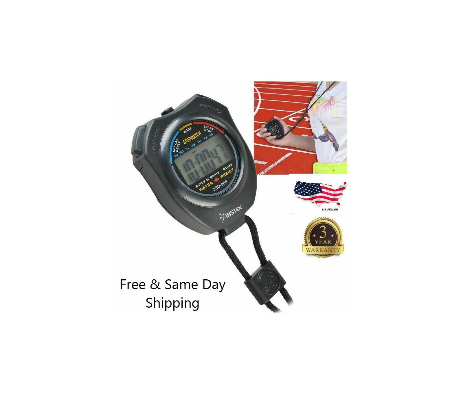 Electronic Lcd Timer Digital Sport Stopwatch Date Time Alarm Counter Chronograph