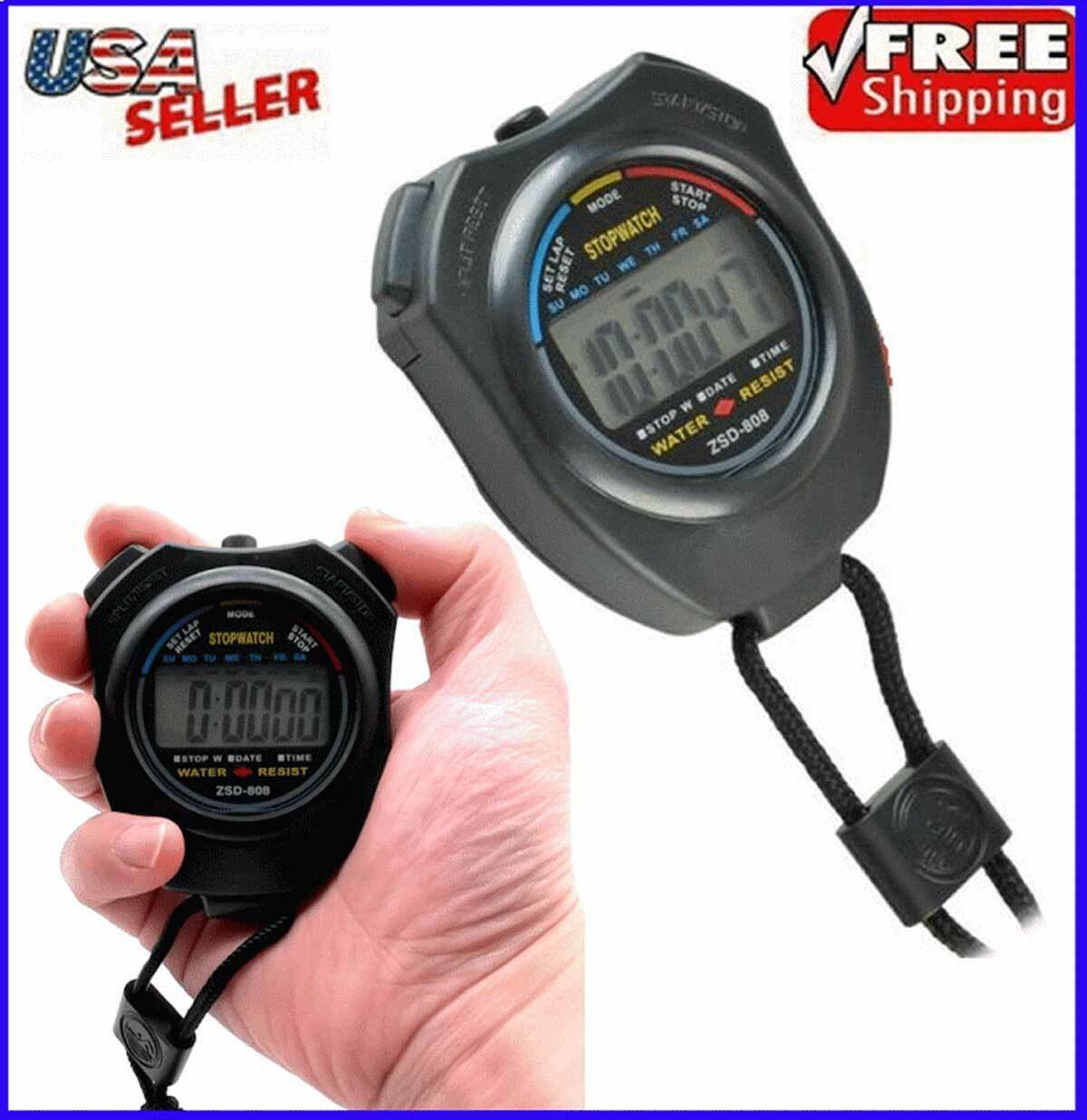 Stopwatch Digital Lcd Waterproof Sports Counter Chronograph Timer Odometer Watch