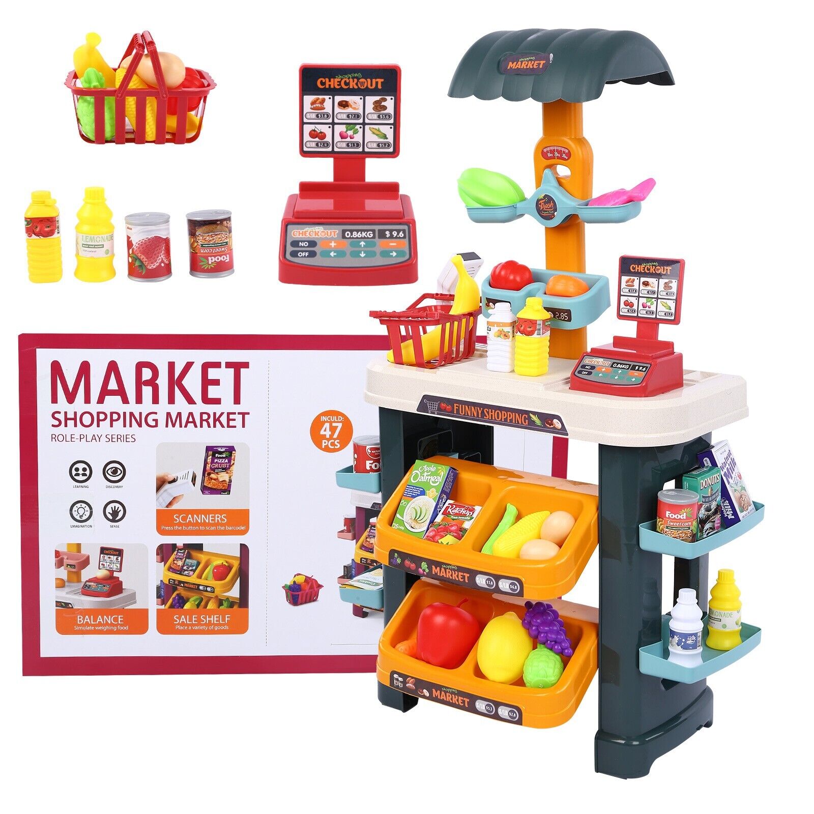 Children's Simulated Supermarket - Kids Grocery Store Selling Stand W/ Toy Cash