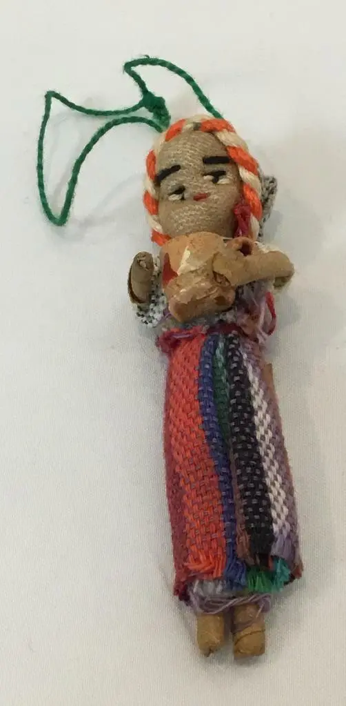Vintage 3.5 Inch Upavim Guatemalan Handmade Ooak Fabric Worry Doll Ornament