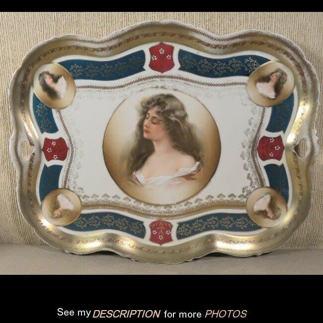 Large Royal Vienna Hand Painted Porcelain Serving Tray Ladies Busts
