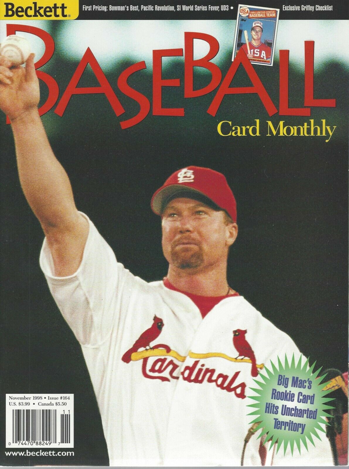 Mark Mcgwire Beckett Baseball Price Guide November 1998 Includes 62 Card Tribute