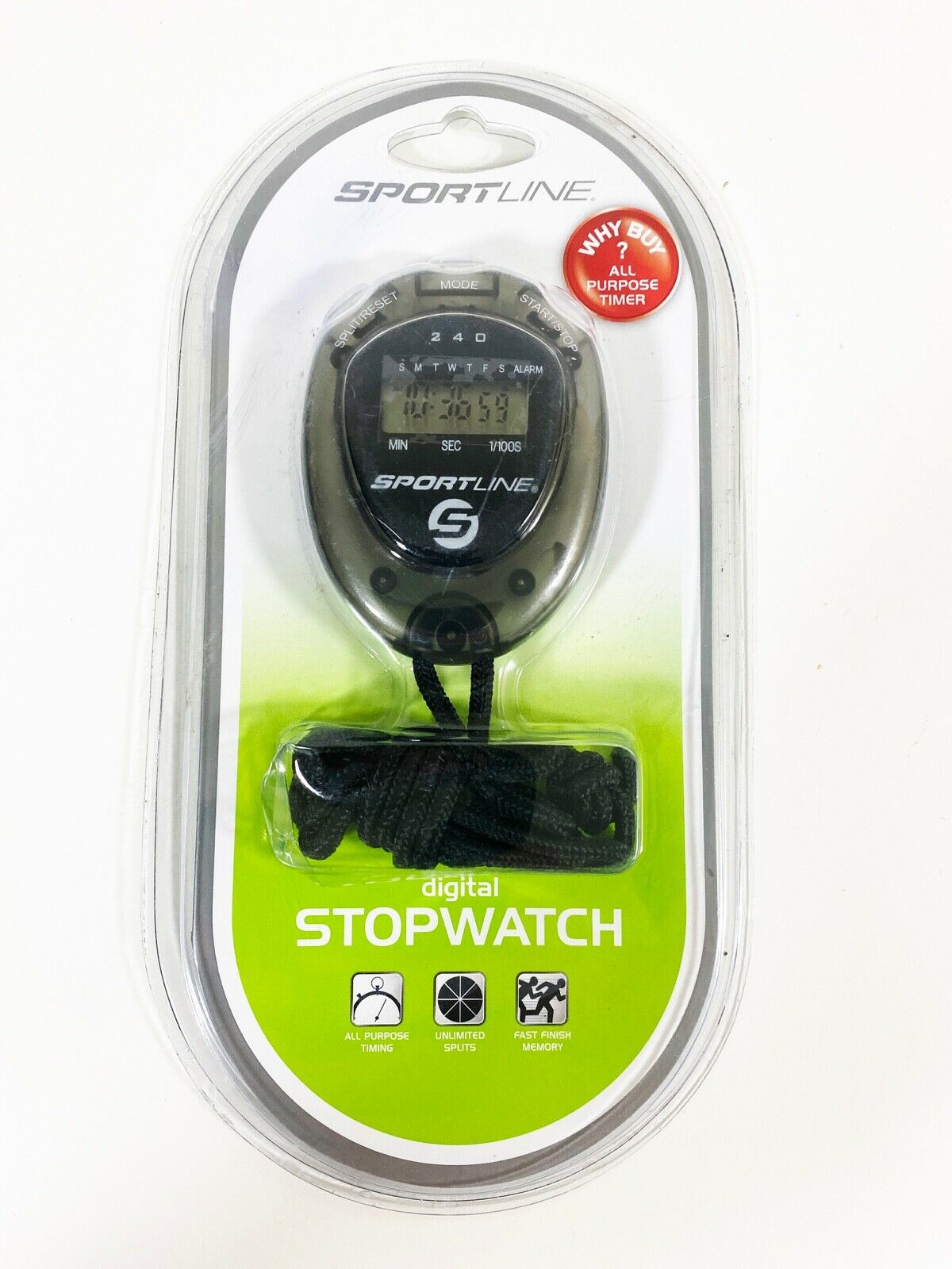 Sportline Digital Stopwatch Black Item# Tg2832as (brand New Sealed)
