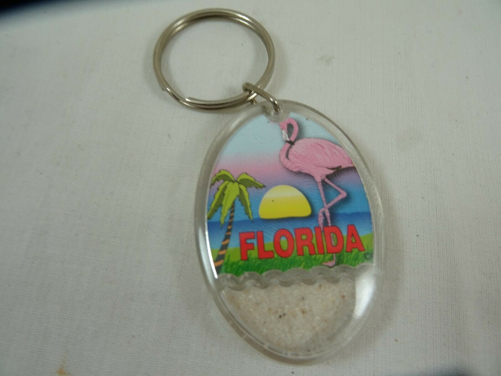 Florida Sand Souvenir Key Ring Key Chain 2" Plastic Real Florida Sand