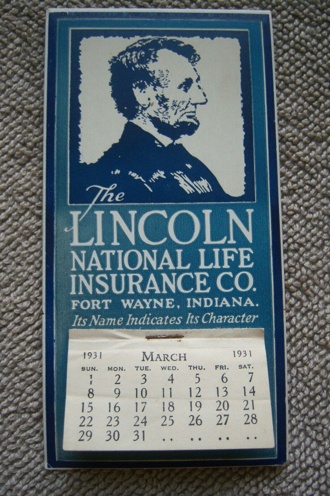The Lincoln National Life Insurance Company Fort Wayne, Indiana Calendar 1931