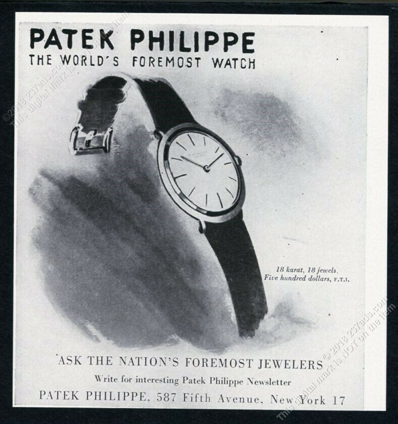 1956 Patek Philippe Men's Round Watch Art Vintage Print Ad