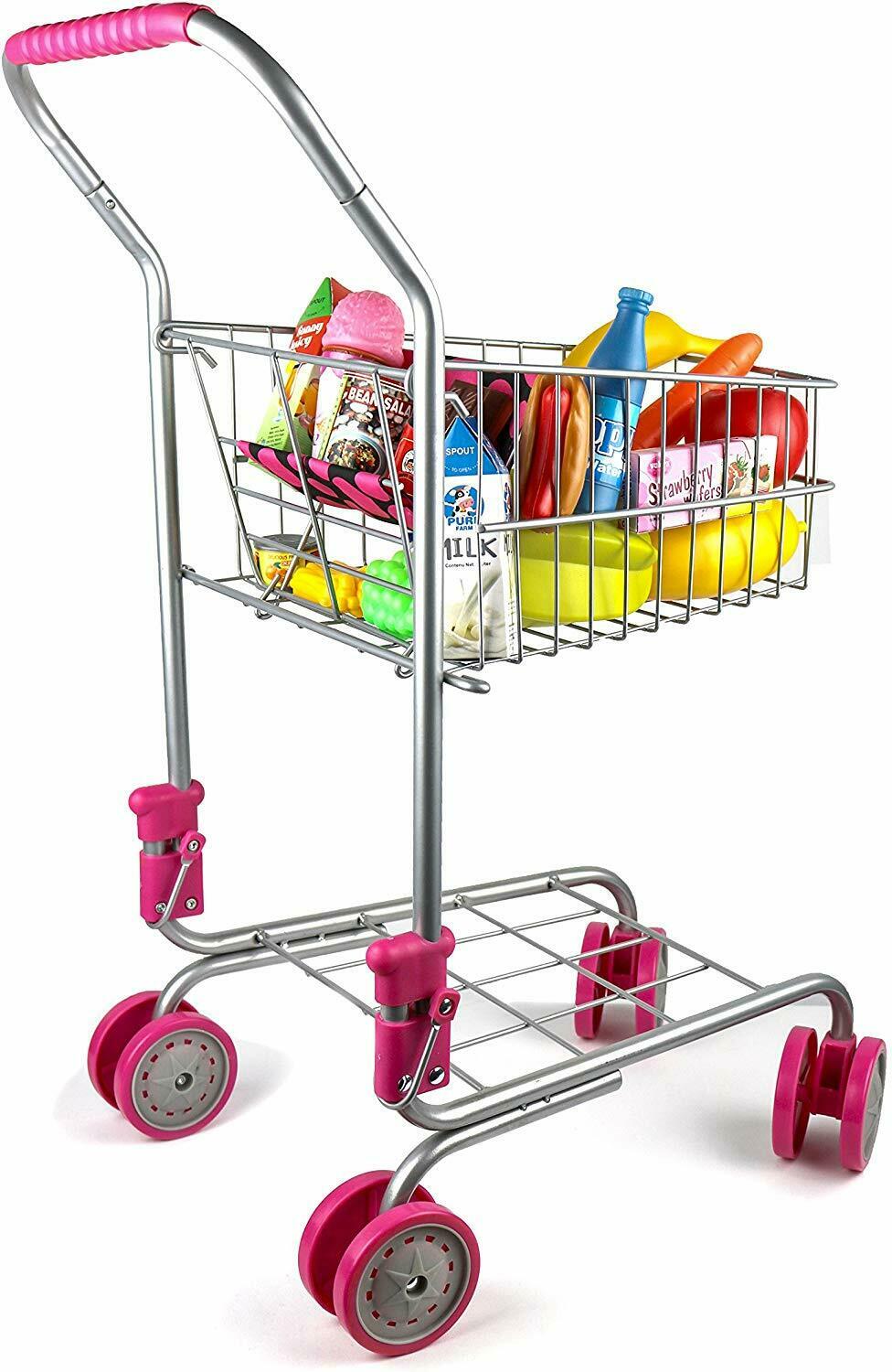 Precious Toys Kids&toddler Pretend Play Shopping Cart With Groceries