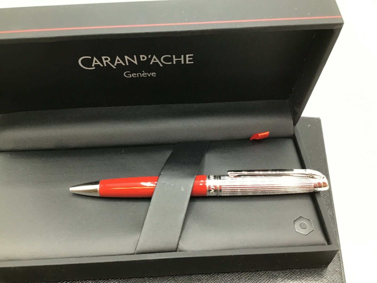 Caran D'ache Leman Collection Bicolor Silver & Red Lacquer Ballpoint Pen $695