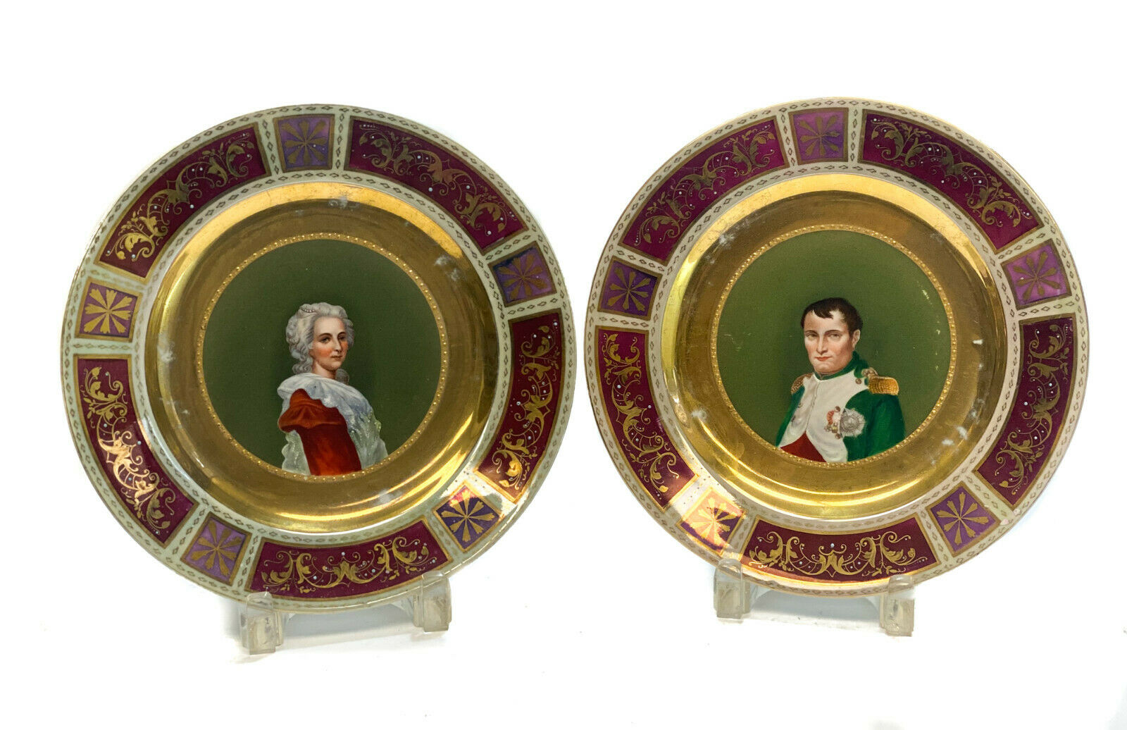 Pair Royal Vienna Portrait Cabinet Plates Of Napoleon And Noble Beauty