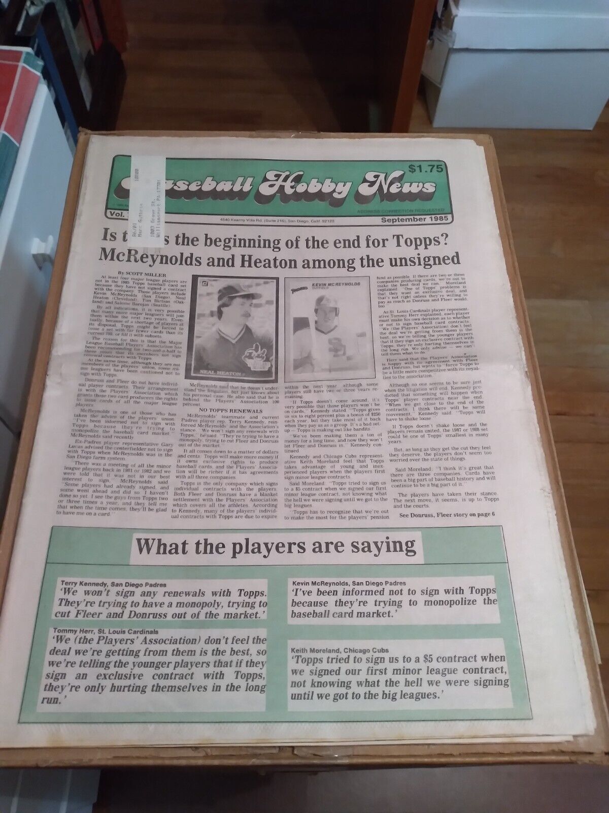 September 1985 Baseball Hobby News Mlb Players Not Signing Topps Contracts