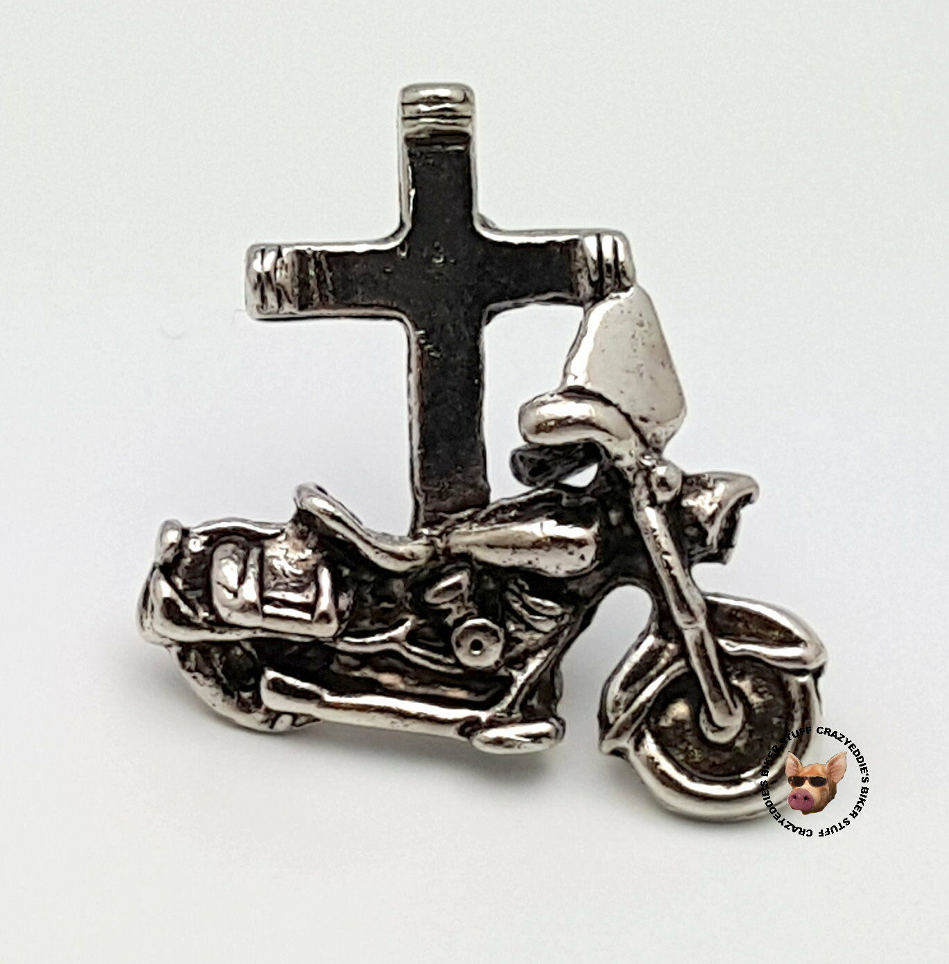 Cross And Motorcycle Biker Vest Jacket Pin   * Made In Usa * Christian Biker