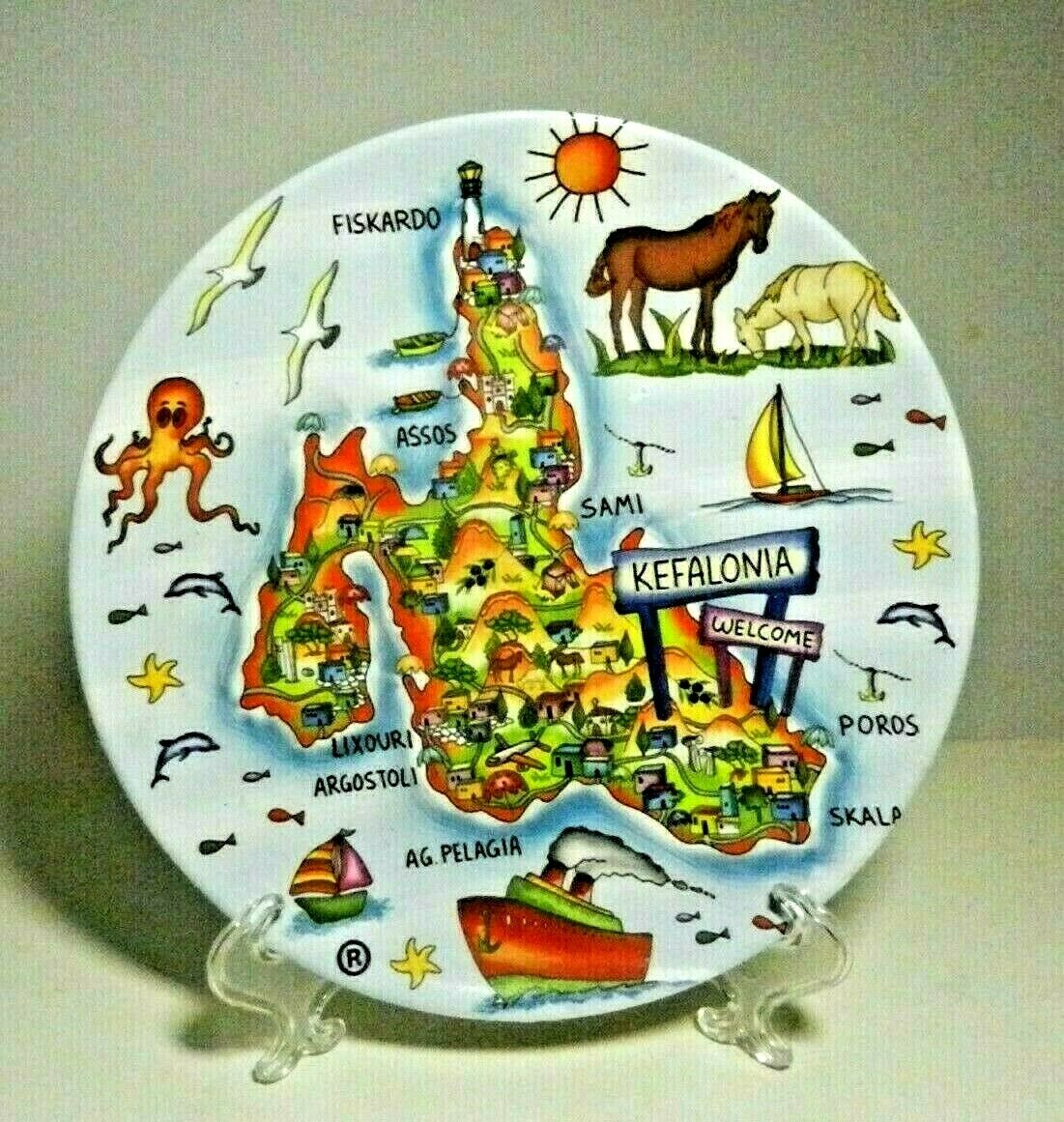 Decorative Hanging 7" Souvenir Plate- Map Of Kefalonia Made In Greece