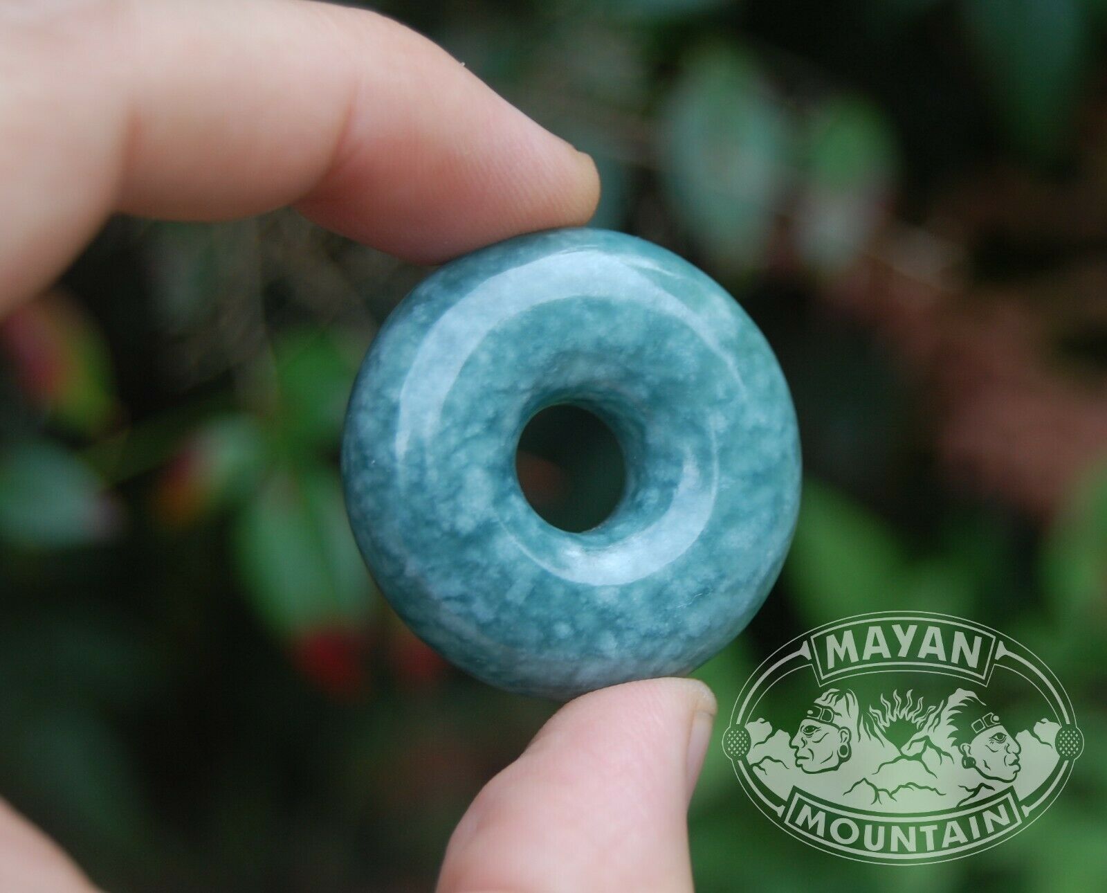 Large & Thick Guatemalan Snowy Princesa Blue Jadeite Jade Donut Pendant