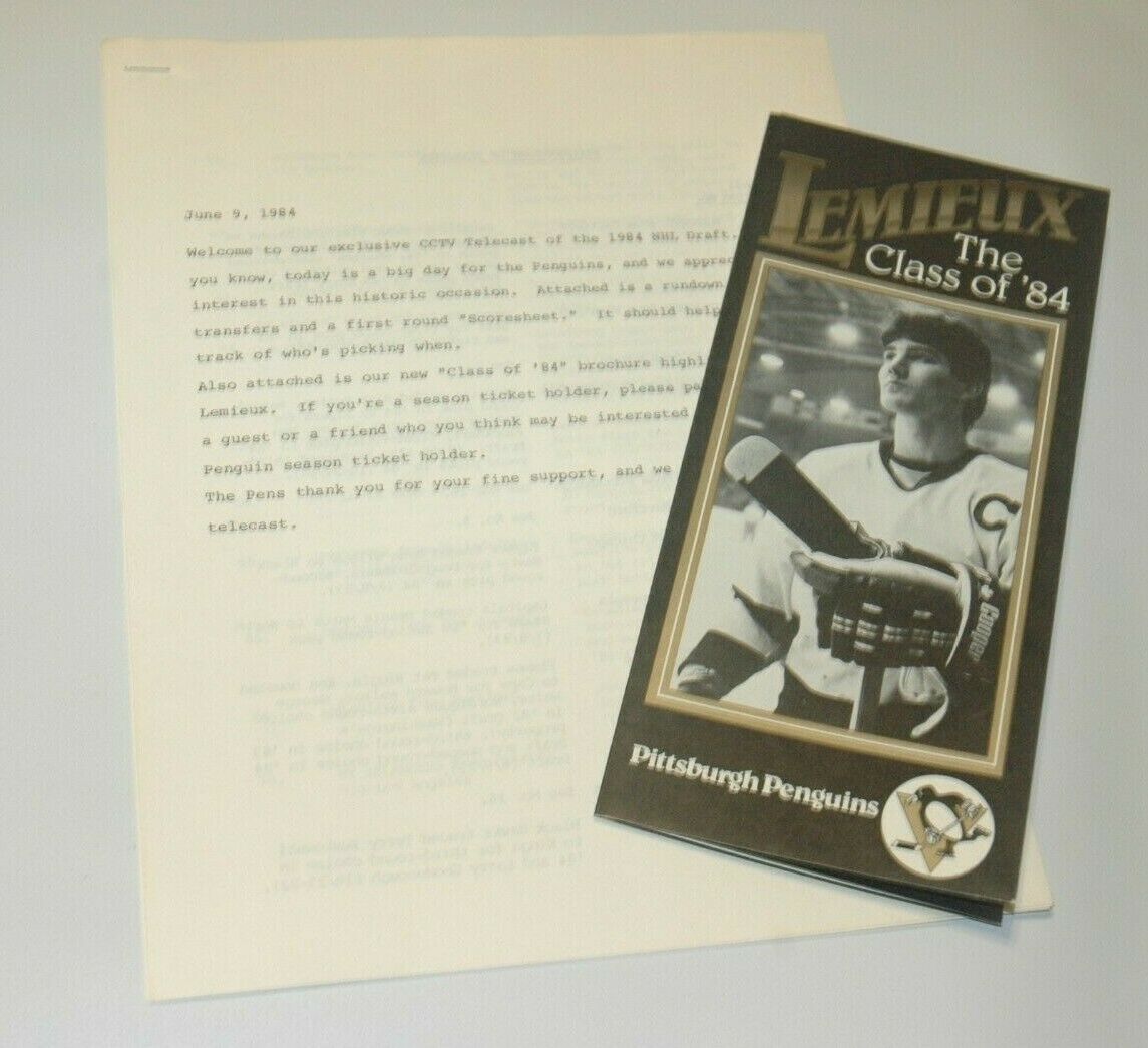 Penguins Mario Lemieux Class Of '84 Brochure + Draft Papers Laval Jersey Pix
