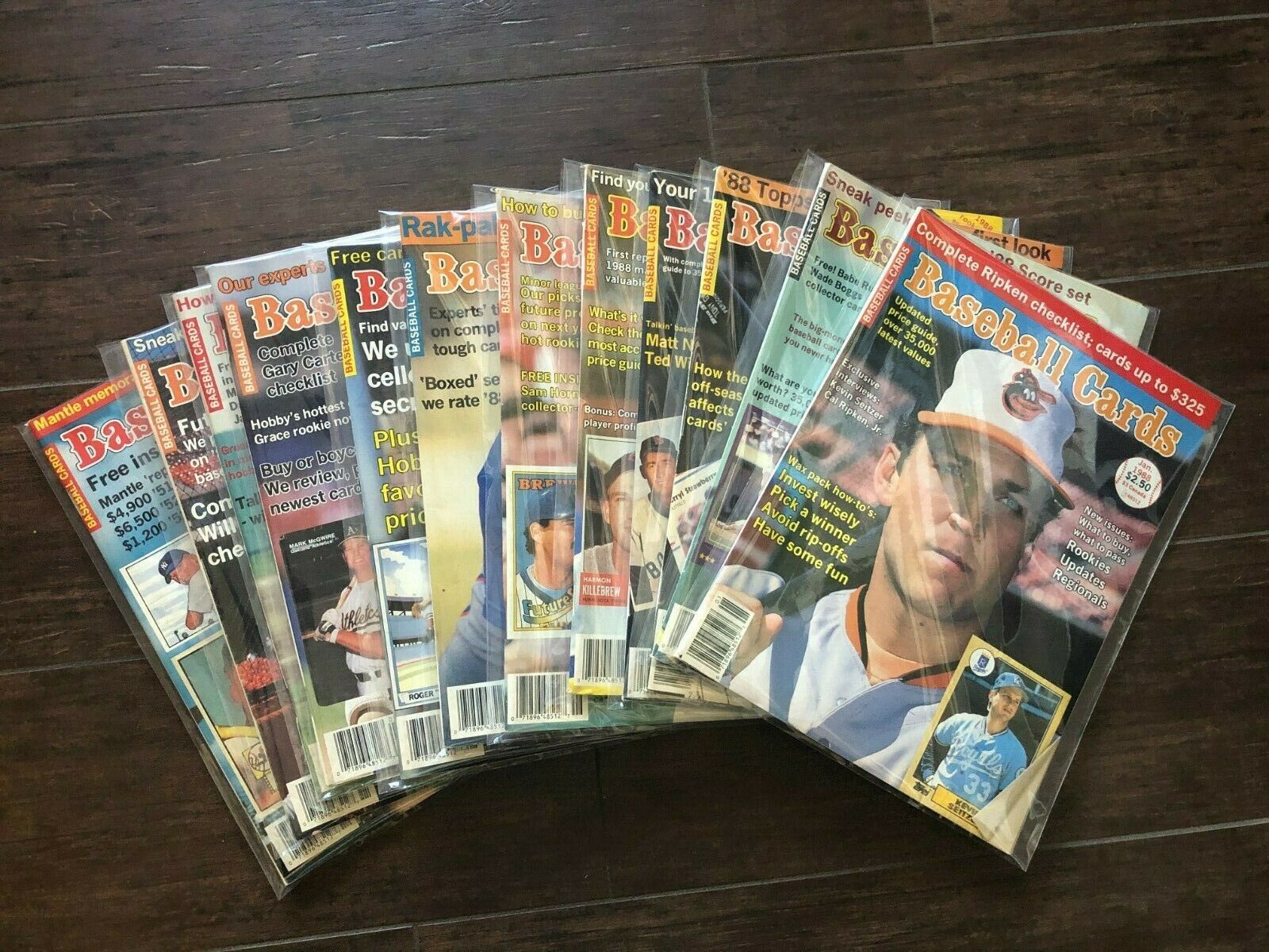 Lot Of (12) 1988 Baseball Cards Magazine Issue Set W/ Mickey Mantle Cards Intact