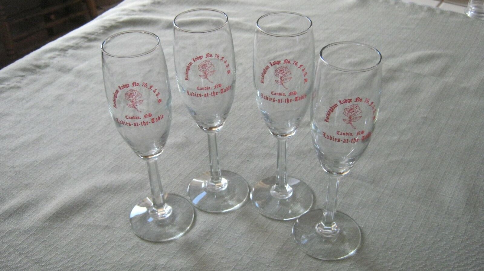 4 Vintage Rockingham Lodge No 76 Candia Nh, Ladies At The Table  Stemmed Glasses