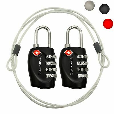Lumintrail 2 Pack Tsa Lock Approved Luggage Lock 4 Digit Combination W/ 2 Cables