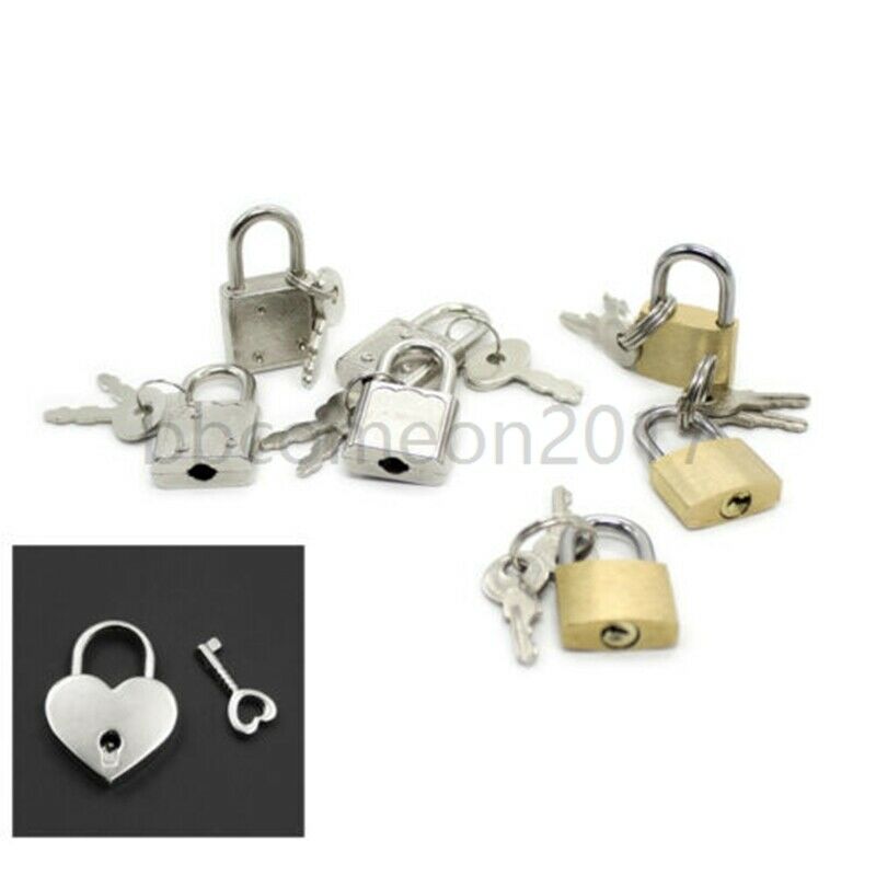 Mini Padlock Brozen /silver Small Tiny Box Lock Luggage Bag Luggage Heart Key