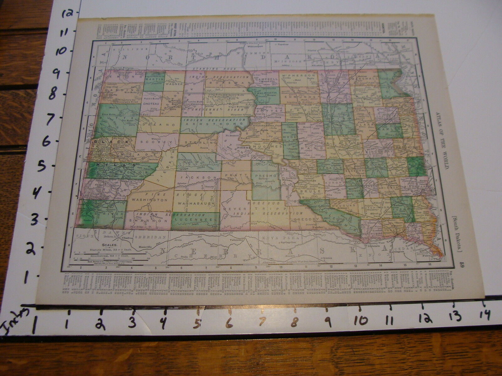 Vintage 11 X 14"  Map 1895--south Dakota & North Dakota