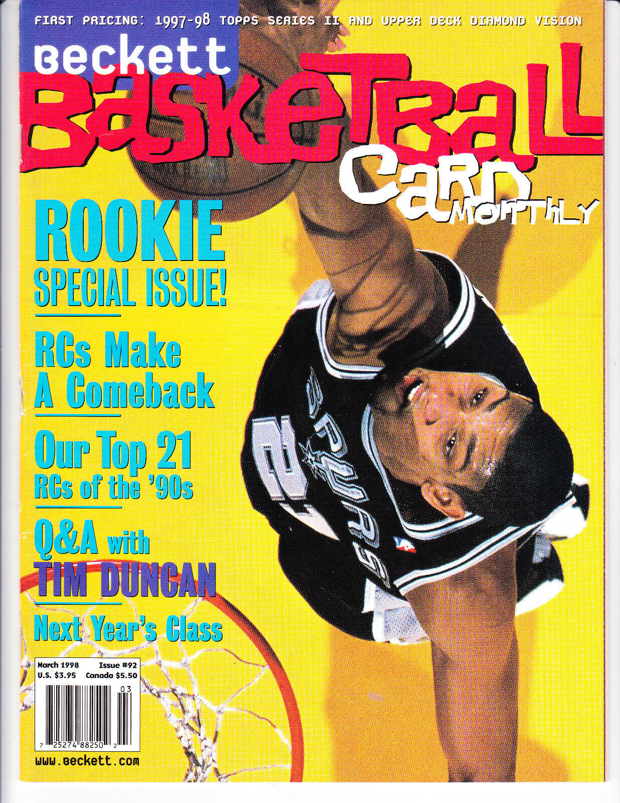 Beckett Basketball Card Monthly March 1998 Tim Duncan