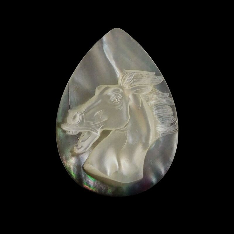 Carved Horse Mop Pearl Cab Fd000079
