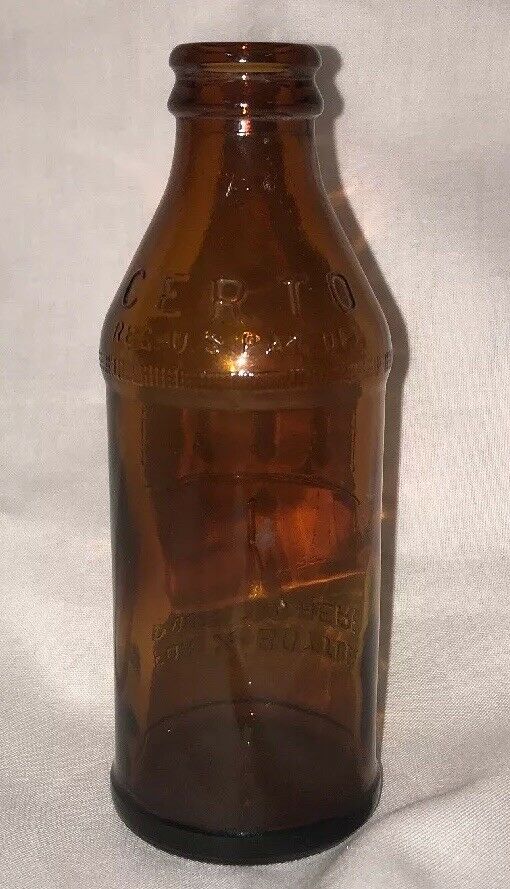 Vintage Amber Certo Bottle! Upside Down Writing On Bottom. 5 3/4” Tall. Usa