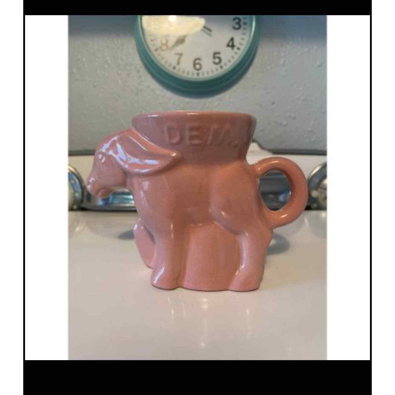 Pink Ceramic Donkey Political 1977 Frankoma Carter Mondale Democrat Coffee Mug